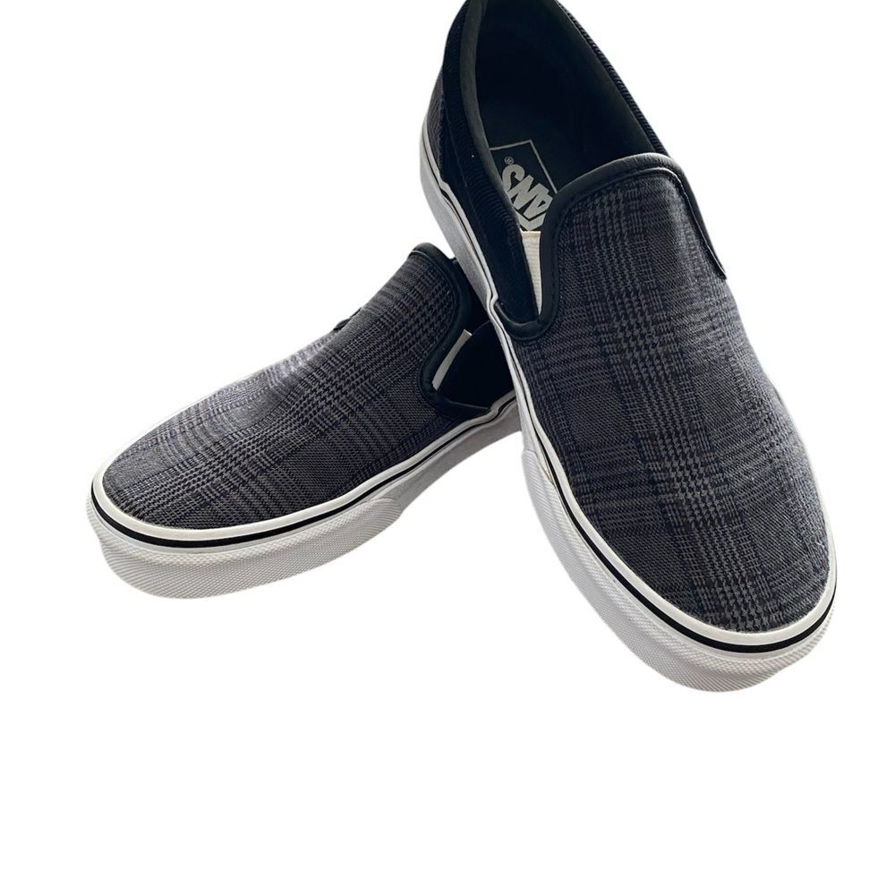 VANS Suiting Black & True White Slip-On Shoes unisex Men 6.5 Women Sz 8.0